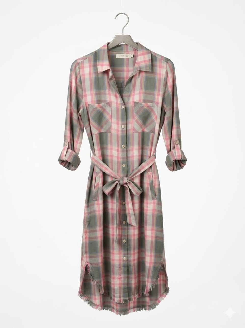 BILLY T Plaid Solstice Plaid Shirt Dress /Pink & Gray/ XS / NWT/ $112/ PTP-18”